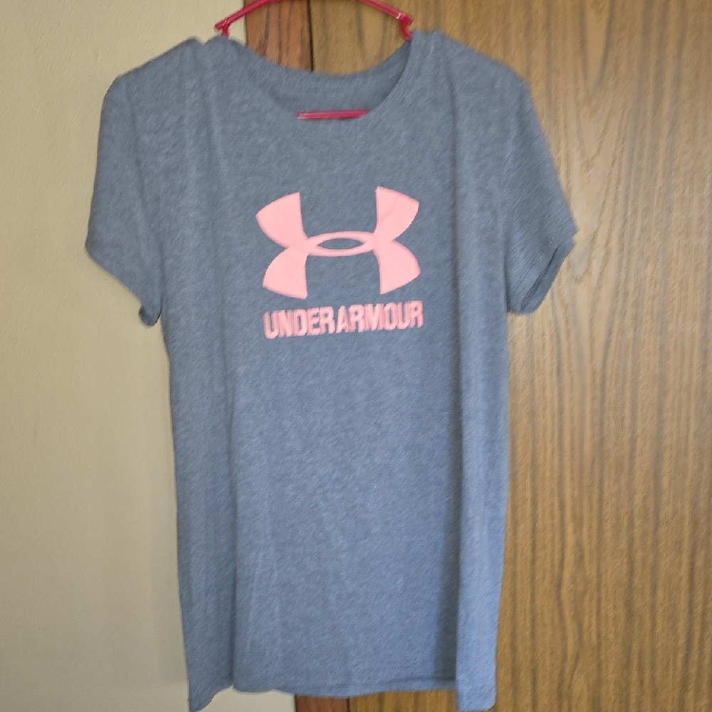Under Armour Gray Tee with Pink Logo